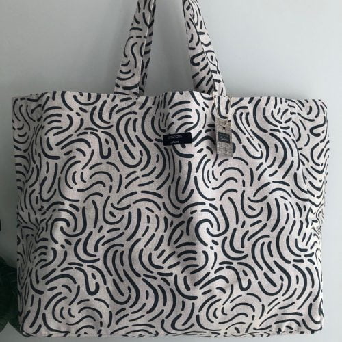 grand sac cabas motifs courbes noirs et blancs