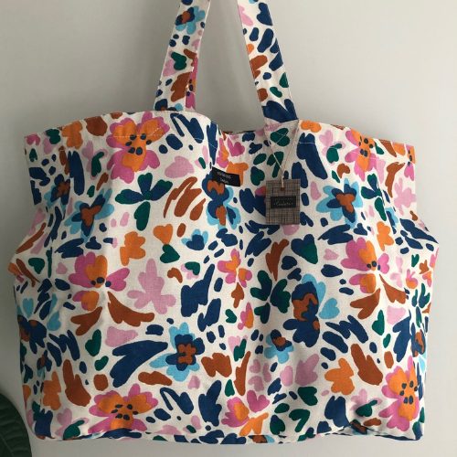 grand sac cabas à fleur rose, orange et bleu